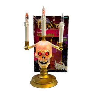 Haunted Hallow Scream 90s Halloween Skull Candelabra Red‎ Eyes and Flame Lights